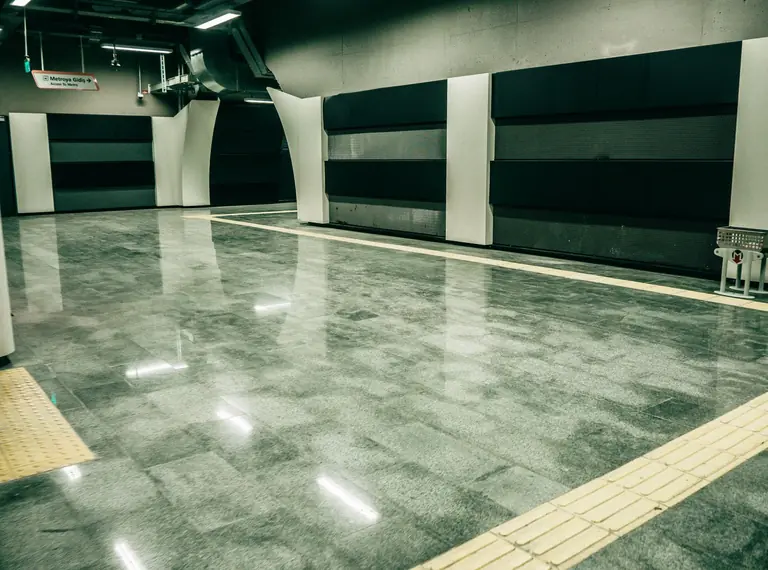 Explore the sleek structure of an empty metro station in İstanbul, Turkey.